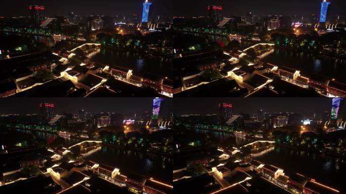 航拍京杭大运河杭州拱宸桥夜景