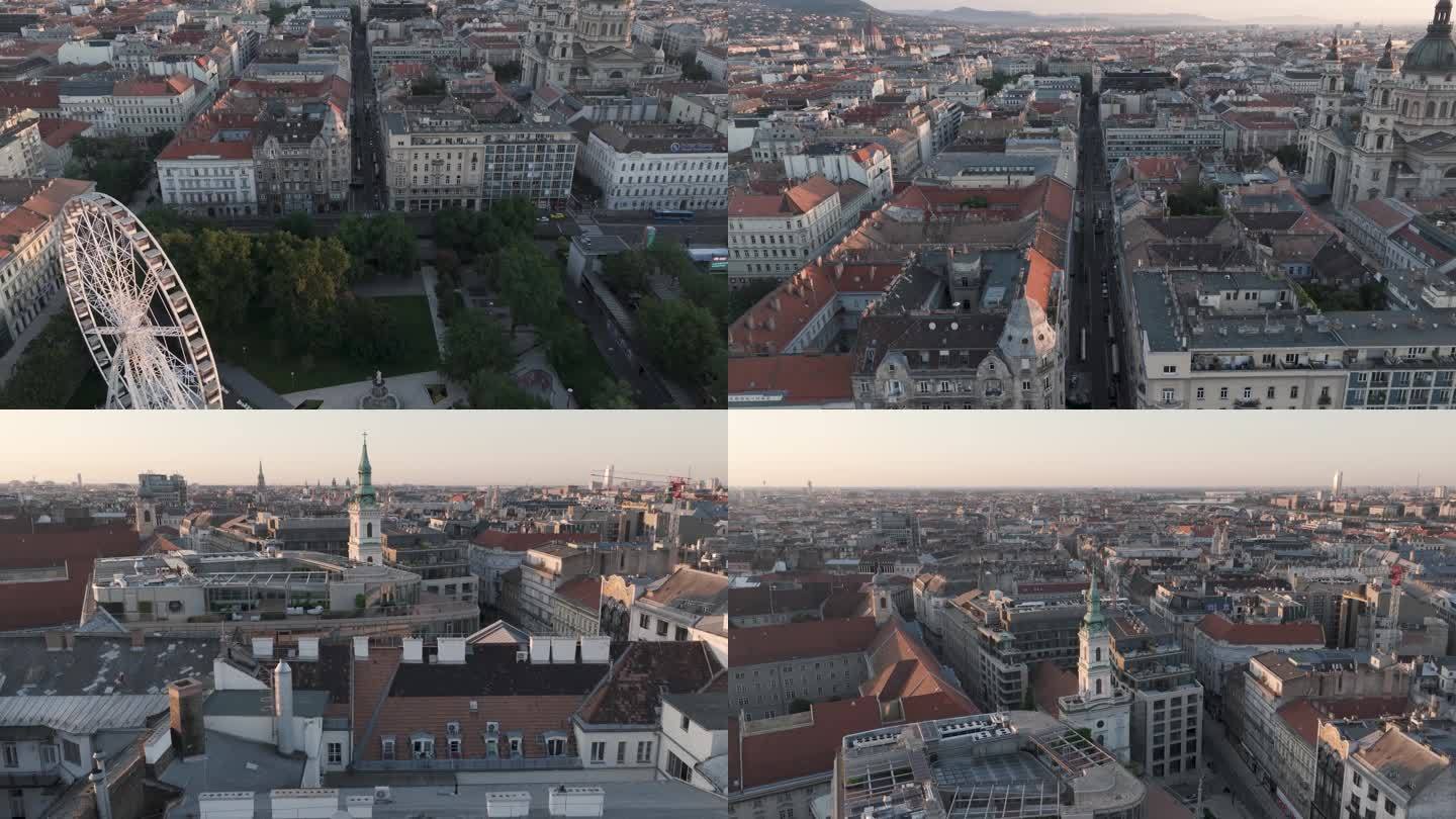 航拍匈牙利布达佩斯市中心大楼城市天际线