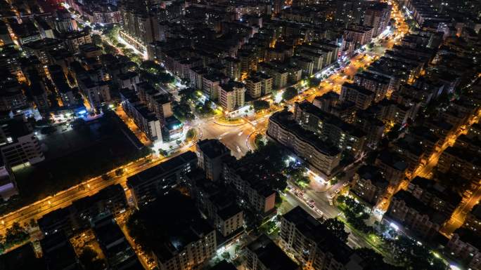 4K｜佛山高明旧城区全景夜晚车流航拍延时