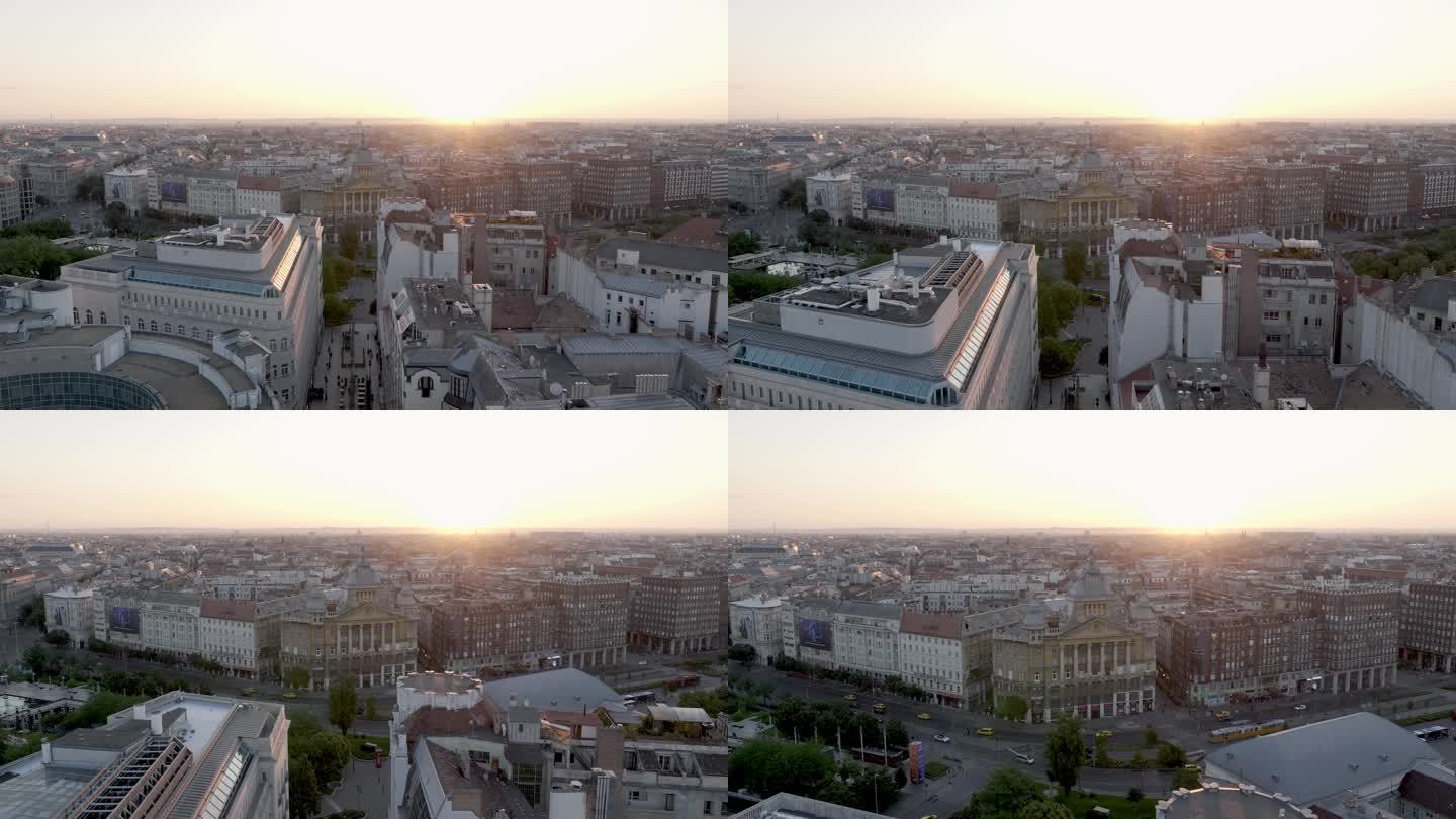 城市航拍匈牙利布达佩斯市中心日出天际线