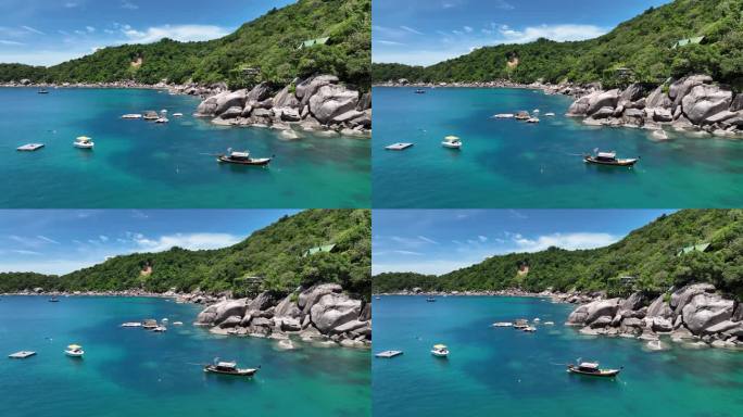 泰国龟岛热带岛屿海滨船自然风光航拍