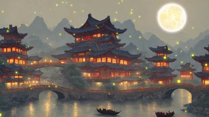 4k孔明灯中国风夜景LED背景动画 4