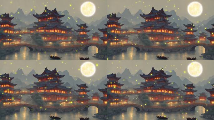 4k孔明灯中国风夜景LED背景动画 4