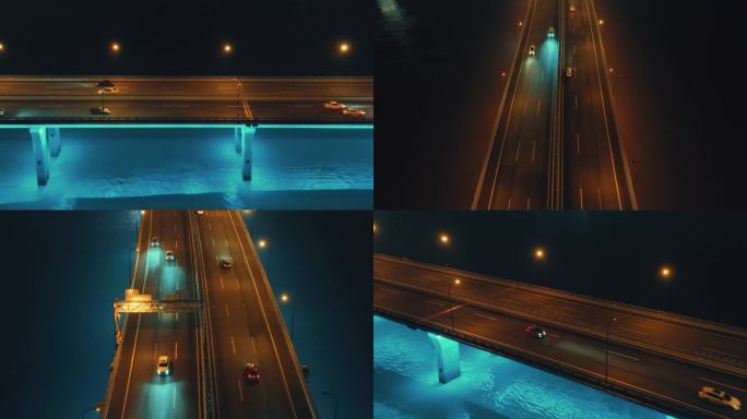 4K大桥夜晚道路