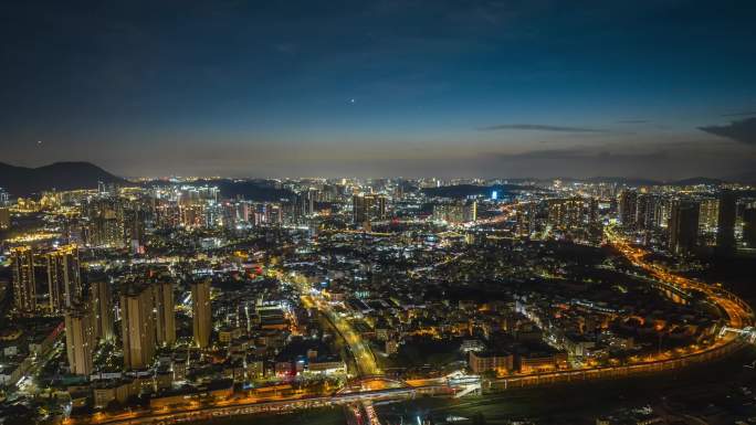 坪山区大景日落夜景航拍延时