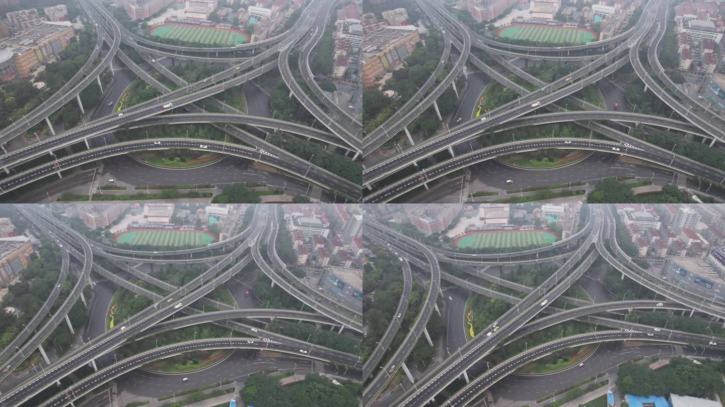 城市错综复杂高架路立交桥交通航拍