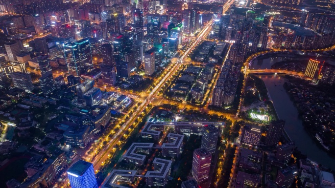 成都高新城市高楼软件园夜景延时素材