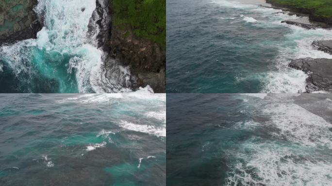 4K｜鸟瞰太平洋塞班海浪沿着海岸拍成泡沫