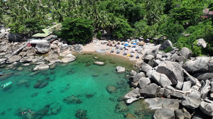 泰国涛岛热带岛屿海滨沙滩自然风光航拍