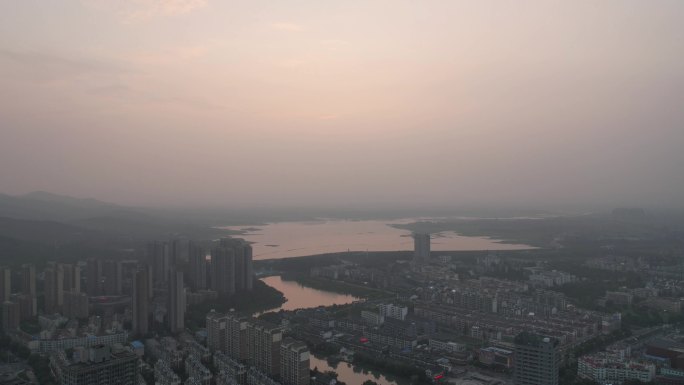 安徽滁州城市夕阳夜幕降临航拍