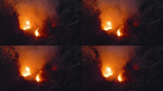 航拍火山爆发