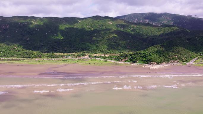 广东珠海横琴粤澳深合区南部天然沙滩航拍