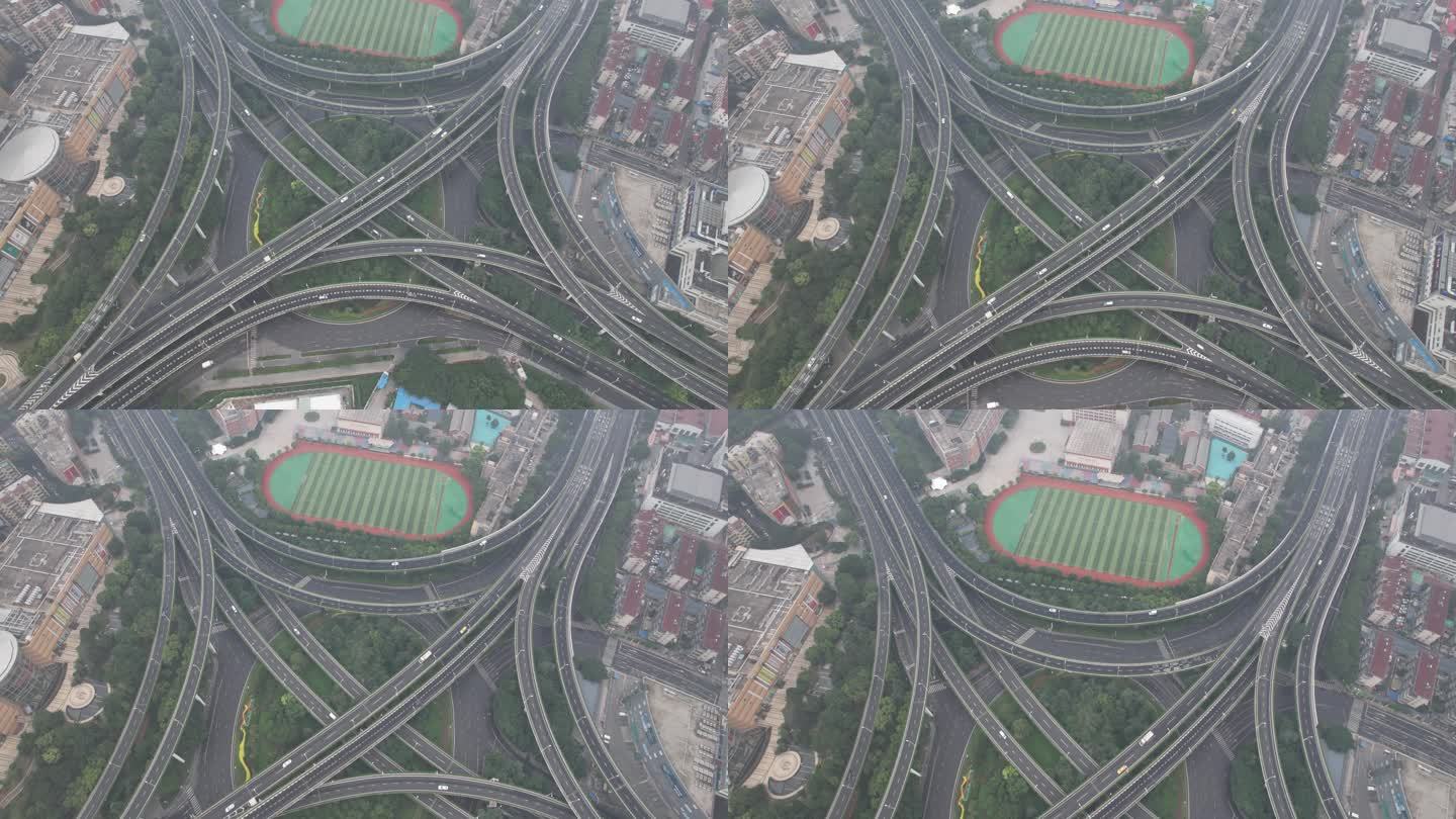 城市错综复杂高架路立交桥交通航拍
