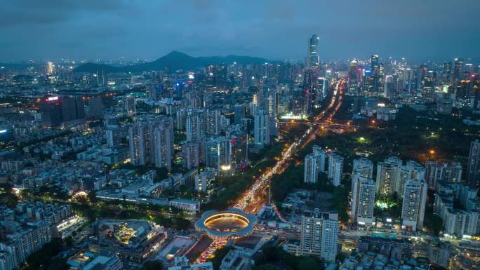 航拍深圳深南大道春花天桥夜景延时摄影