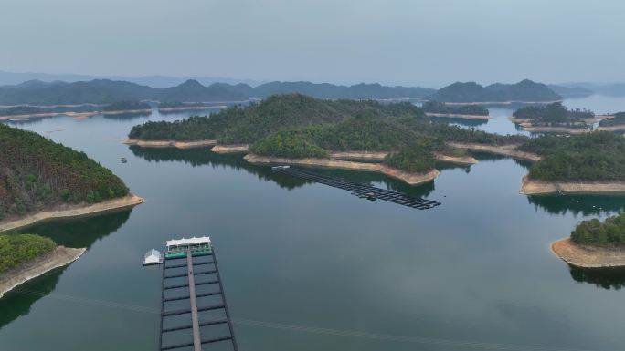 4K航拍杭州千岛湖人工鲟龙鱼养殖基地3