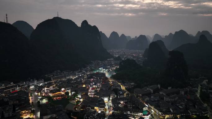 桂林阳朔夜景航拍