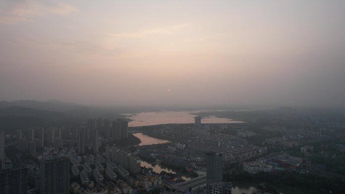 安徽滁州城市夕阳夜幕降临航拍