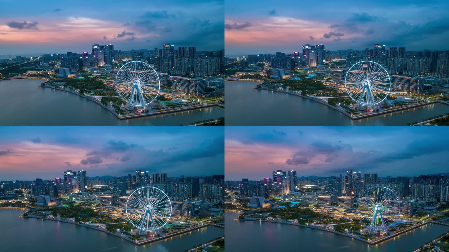 深圳市宝安区欢乐港湾航拍夜景延时