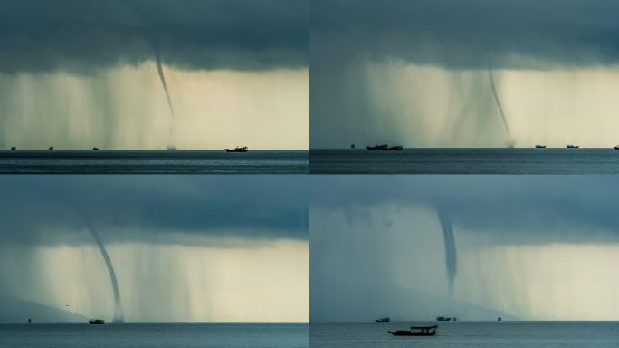 珠海伶仃洋上空的夏季暴雨及海上龙卷风影像