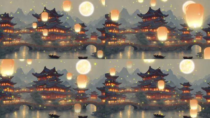 4k孔明灯中国风夜景背景动画 4_1