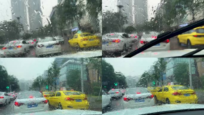 下雨城市外卖暴雨大雨堵车出租车惊蛰