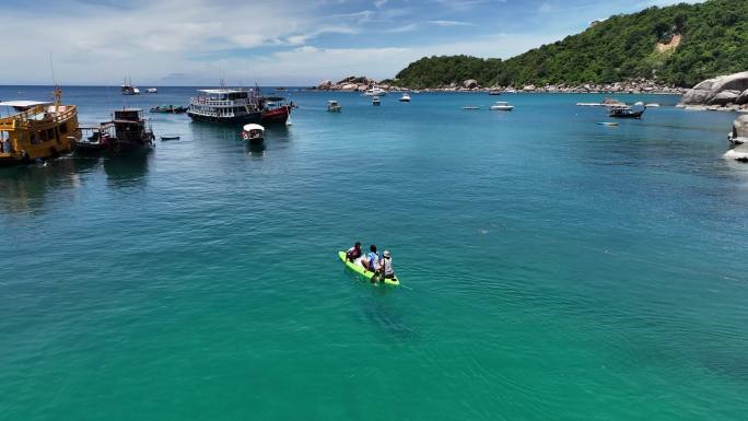 泰国涛岛热带岛屿海滨船自然风光航拍
