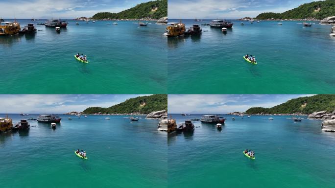 泰国涛岛热带岛屿海滨船自然风光航拍