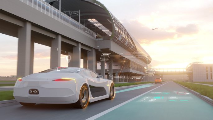 AE模板_科技城市中导航的自动驾驶汽车