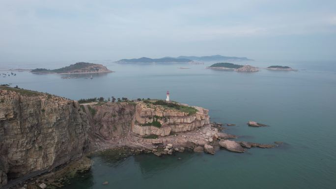 大海海洋岛屿自然风光山东烟台长岛航拍