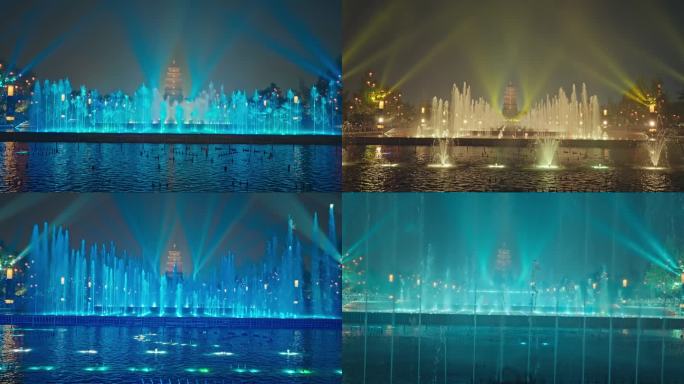 大雁塔广场喷泉4K实拍