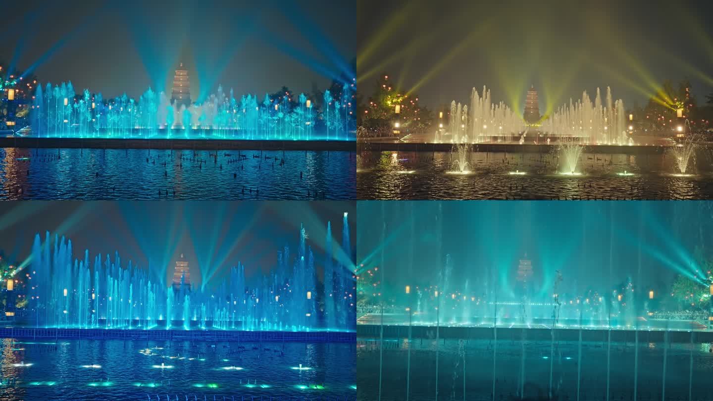大雁塔广场喷泉4K实拍