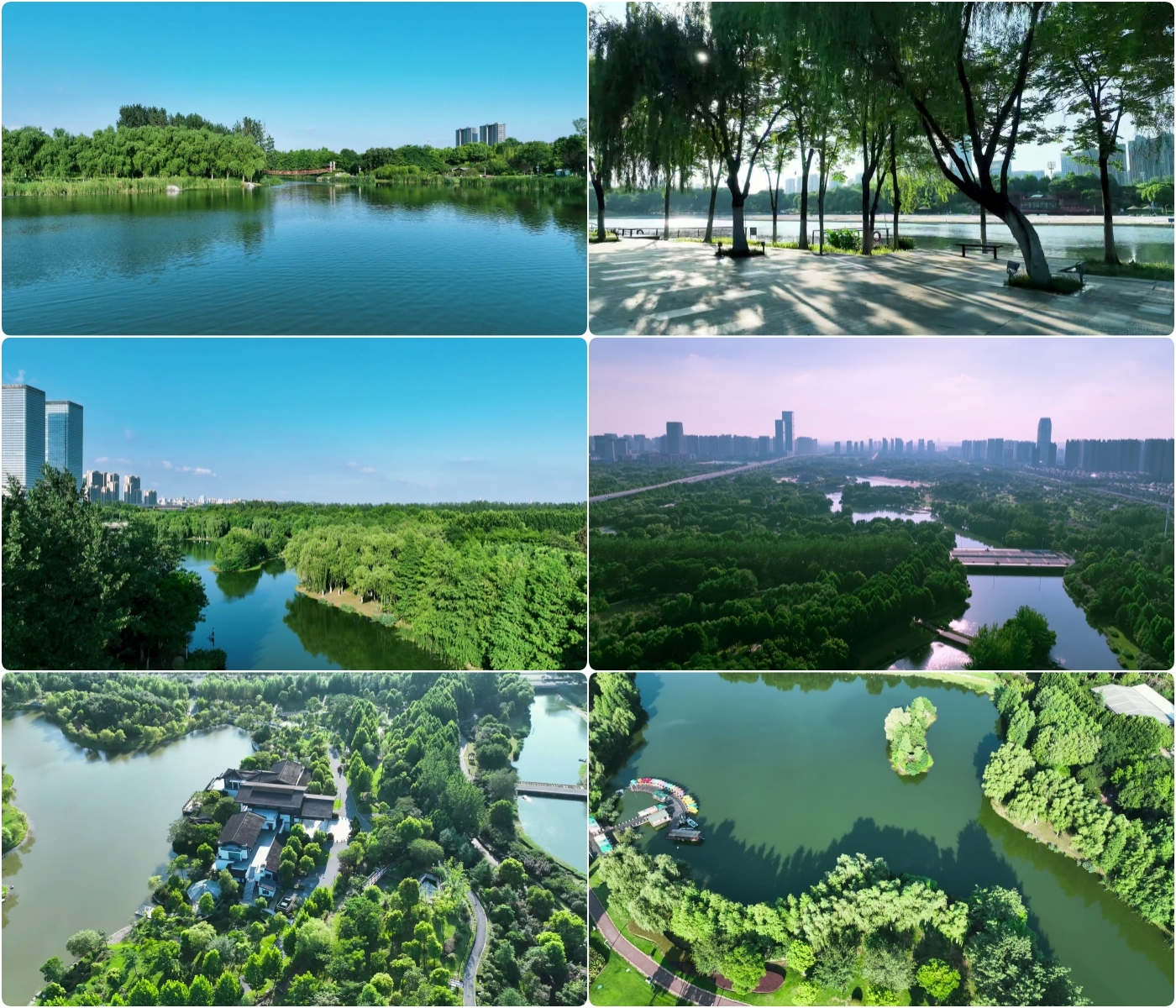 4K航拍合肥滨湖塘西河城市公园风光