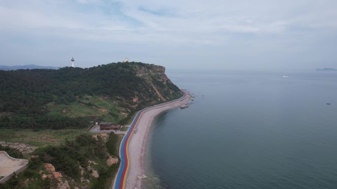 大海海浪沙滩礁石烟台长岛航拍