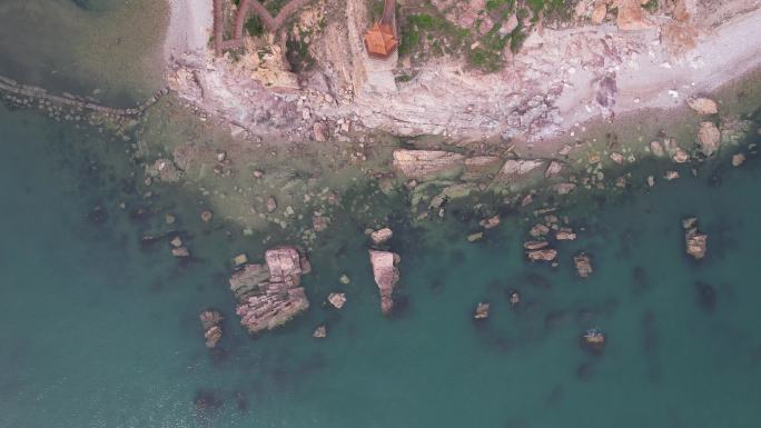 大海海浪沙滩礁石烟台长岛航拍