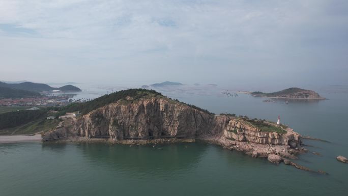 大海海洋岛屿自然风光山东烟台长岛航拍