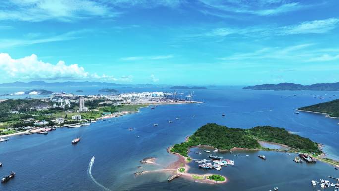航拍广东惠州大亚湾潮州岛自然海景