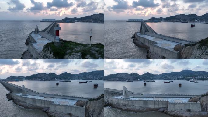 台州温岭石塘大坝海岸线渔船日出日落
