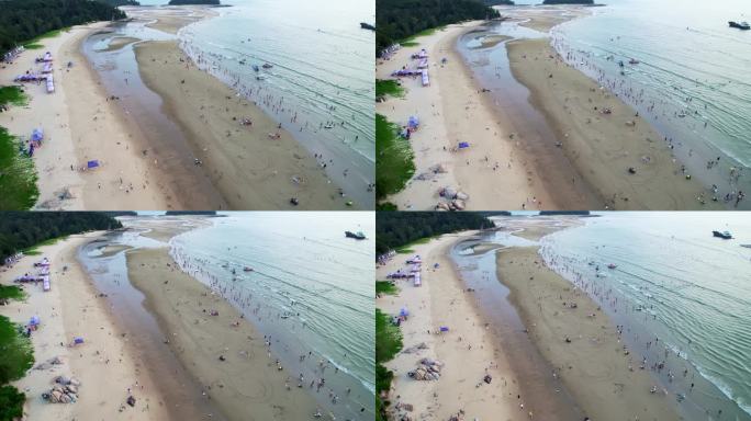 广东阳江闸坡马尾岛沙滩退潮航拍黄昏日落