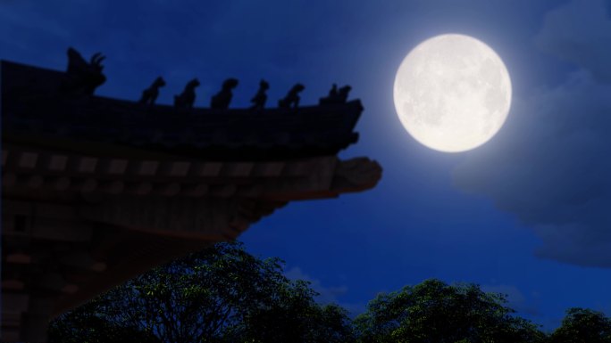 中秋节中秋一轮明月月亮月光满月圆月古建筑