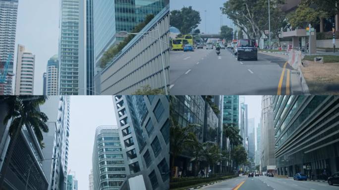 新加坡街景 CBD交通车流红绿灯城市建筑