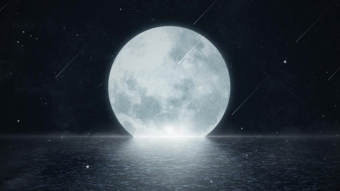 4K唯美月亮升起水面倒影背景