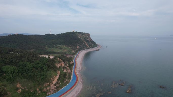 大海海浪沙滩礁石烟台长岛航拍