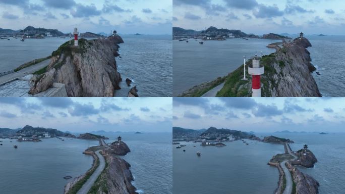 台州温岭石塘灯塔海岸线渔船日出日落
