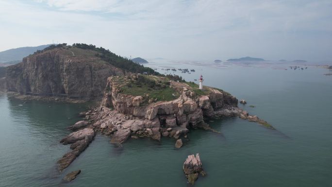 大海海洋岛屿自然风光山东烟台长岛航拍