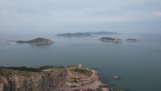 大海海洋岛屿自然风光山东烟台长岛航拍