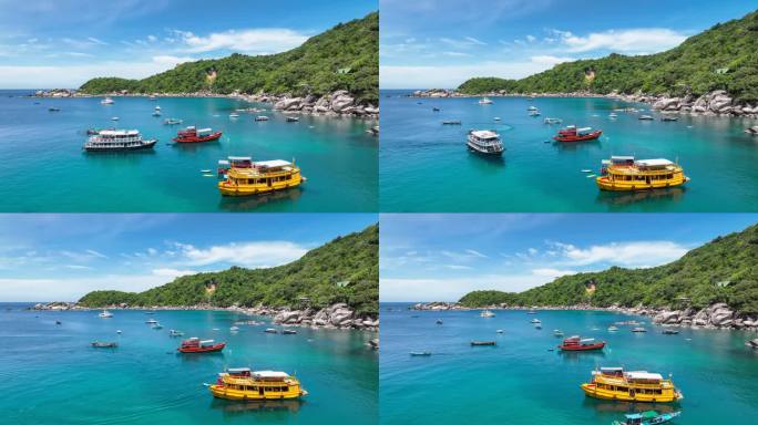 泰国龟岛游船海滨延时自然风光航拍