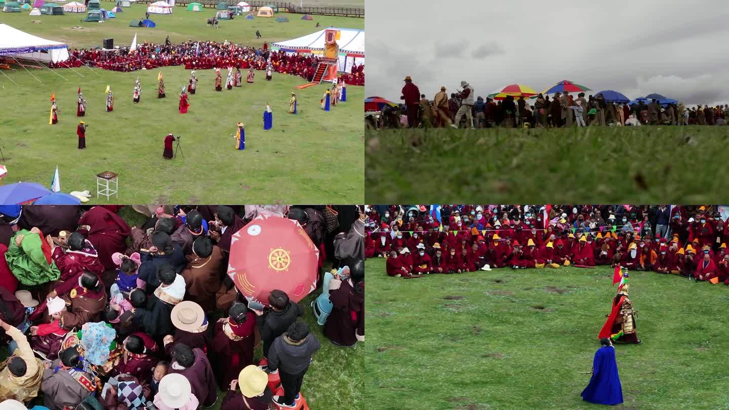 航拍狮龙宫寺院藏戏-格萨尔 藏族节日