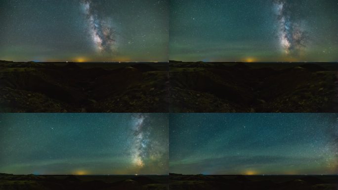 内蒙古锡林郭勒大红山银河星空延时风景