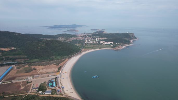 大海海浪沙滩礁石烟台长岛航拍