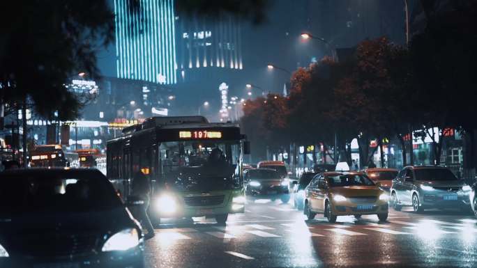 城市夜景、夜景车流  夜景人流